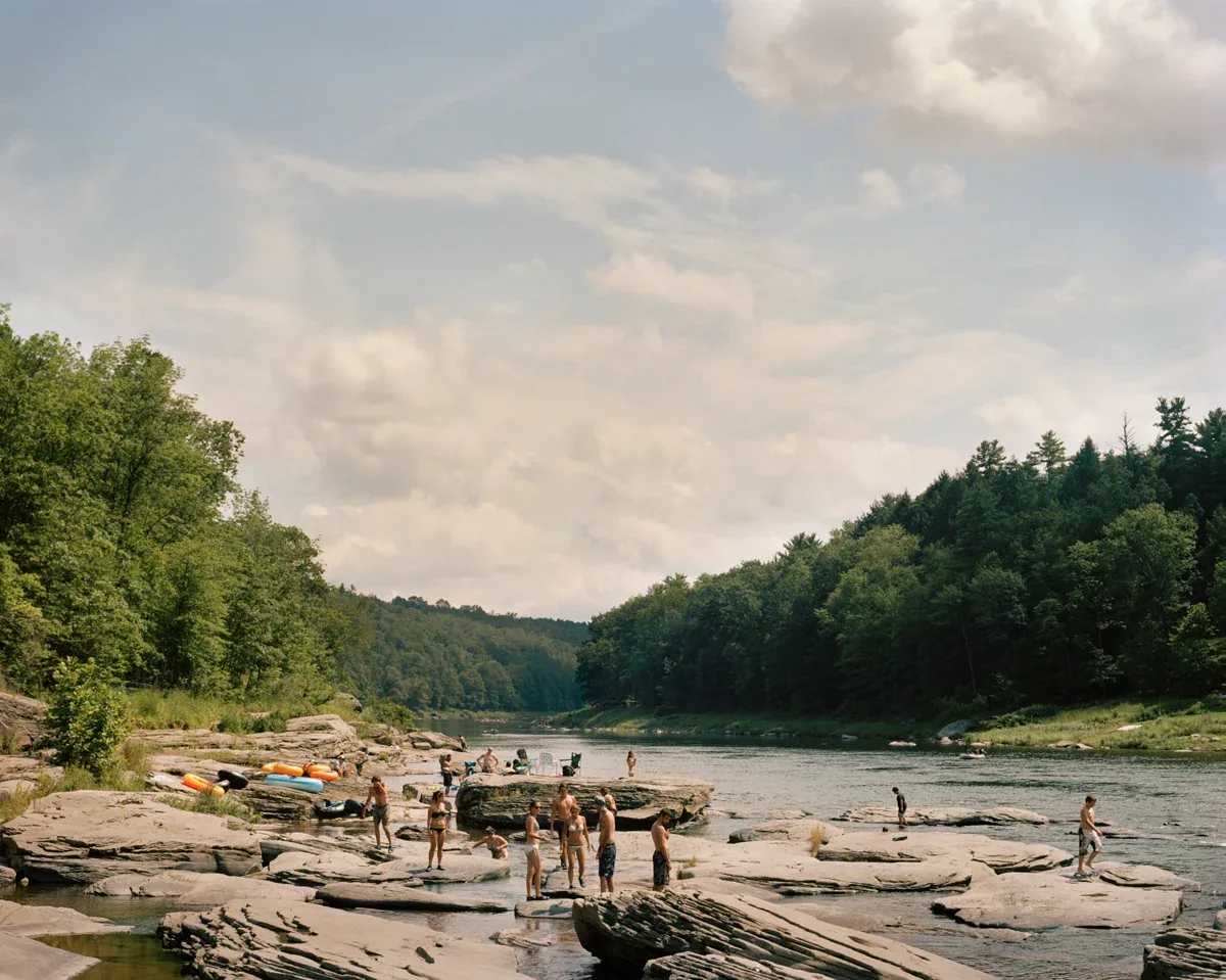 Skinners Falls, NY — swimmers along the Delaware River, fine art photograph by Alex Hoerner